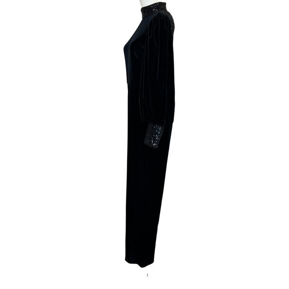 Badgley Mischka Black Velvet Jumpsuit SIZE 10 Cocktail Soft Sequin Designer $630 - Picture 8 of 11